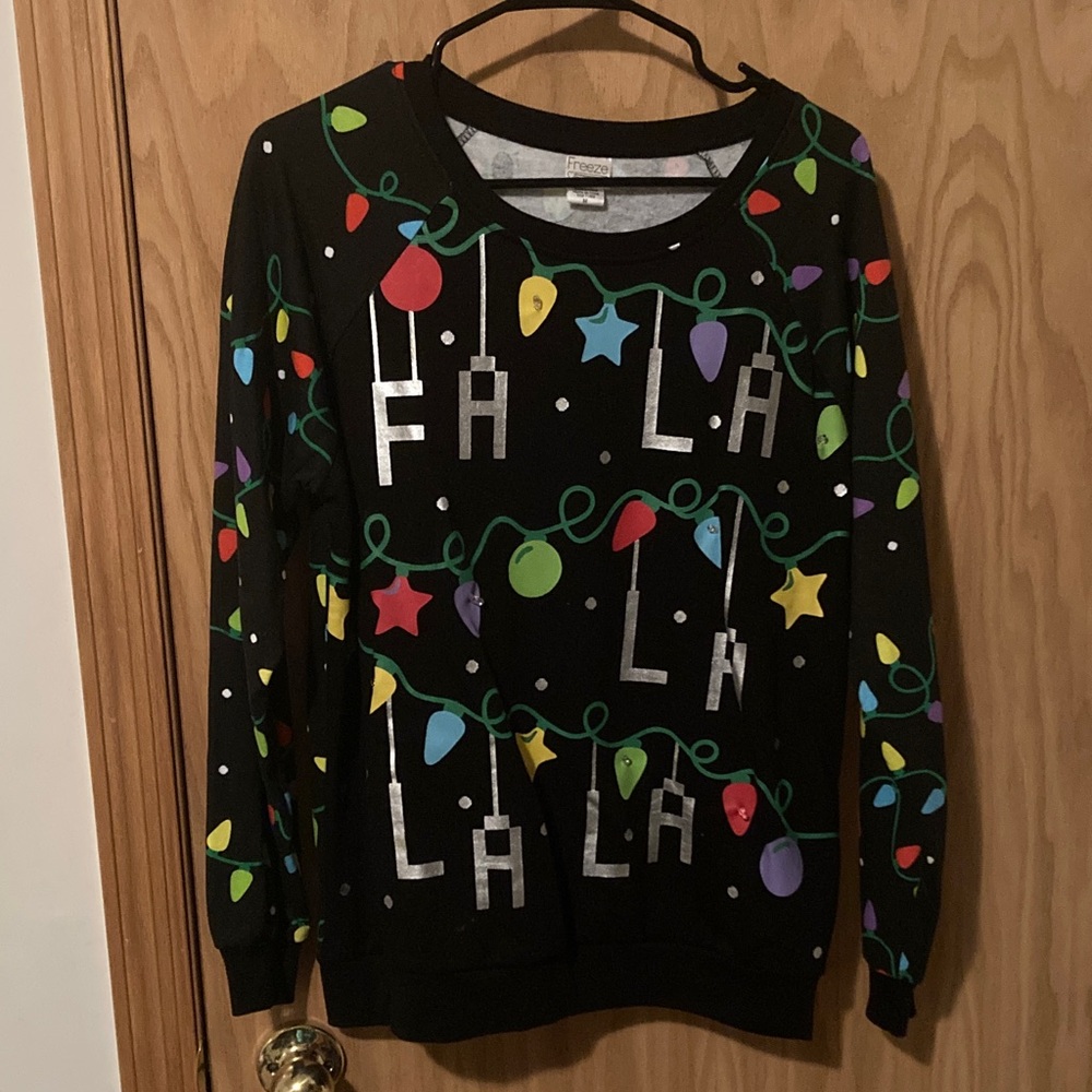 Freeze Black Sweater with Colorful Holiday Lights
